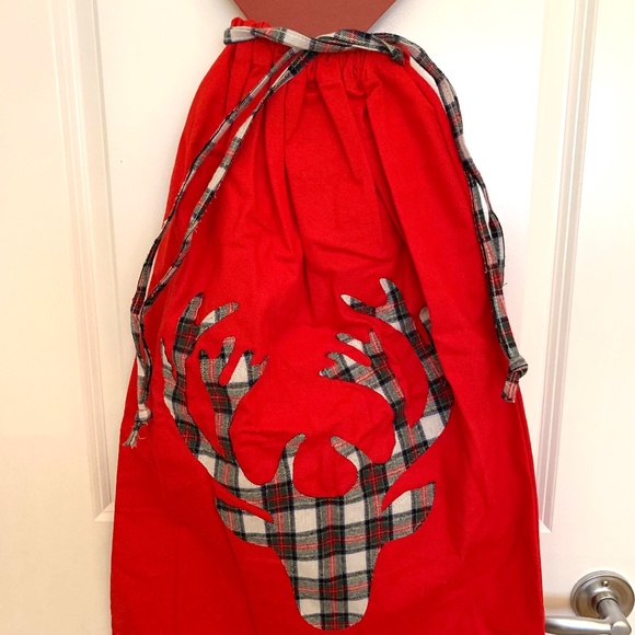 Large Festive Reindeer Red Cotton Gift Bag - Picture 3 of 8